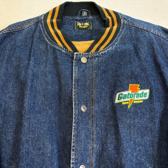 Vtg Dunbrooke Gatorade Varsity Jacket Mens XL Blue Jean Tan Denim Snap Closure - Picture 2 of 8